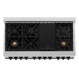 ZLINE Autograph Edition 48 in. 6.0 cu. ft. Legacy Dual Fuel Range with 7 Burner Gas Cooktop and 2 Electric Ovens in Satin Stainless Steel with White Matte Doors and Matte Black Accents (RASZ-WM-48-MB)