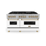 ZLINE Autograph Edition 60 in. 7.4 cu. ft. Legacy Dual Fuel Range with 9 Burner Gas Cooktop and 2 Electric Convection Ovens in Satin Stainless Steel with White Matte Doors and Champagne Bronze Accents (RASZ-WM-60-CB)