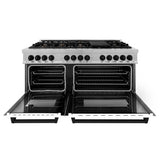 ZLINE Autograph Edition 60 in. 7.4 cu. ft. Legacy Dual Fuel Range with 9 Burner Gas Cooktop and 2 Electric Convection Ovens in Satin Stainless Steel with White Matte Doors and Matte Black Accents (RASZ-WM-60-MB)