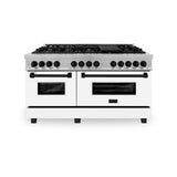 ZLINE Autograph Edition 60 in. 7.4 cu. ft. Legacy Dual Fuel Range with 9 Burner Gas Cooktop and 2 Electric Convection Ovens in Satin Stainless Steel with White Matte Doors and Matte Black Accents (RASZ-WM-60-MB)
