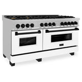 ZLINE Autograph Edition 60 in. 7.4 cu. ft. Legacy Dual Fuel Range with 9 Burner Gas Cooktop and 2 Electric Convection Ovens in Satin Stainless Steel with White Matte Doors and Matte Black Accents (RASZ-WM-60-MB)