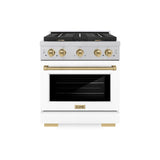 ZLINE Autograph Edition 30 in. 4.2 cu. ft. Paramount Dual Fuel Range with 4 Burner Gas Cooktop and Electric Convection Oven in Satin Stainless Steel with White Matte Door and Champagne Bronze Accents (SDRSZ-WM-30-CB)