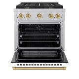 ZLINE Autograph Edition 30 in. 4.2 cu. ft. Paramount Dual Fuel Range with 4 Burner Gas Cooktop and Electric Convection Oven in Satin Stainless Steel with White Matte Door and Champagne Bronze Accents (SDRSZ-WM-30-CB)