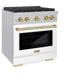 ZLINE Autograph Edition 30 in. 4.2 cu. ft. Paramount Dual Fuel Range with 4 Burner Gas Cooktop and Electric Convection Oven in Satin Stainless Steel with White Matte Door and Champagne Bronze Accents (SDRSZ-WM-30-CB)