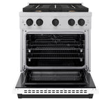 ZLINE Autograph Edition 30 in. 4.2 cu. ft. Paramount Dual Fuel Range with 4 Burner Gas Cooktop and Electric Convection Oven in Satin Stainless Steel with White Matte Door and Matte Black Accents (SDRSZ-WM-30-MB)
