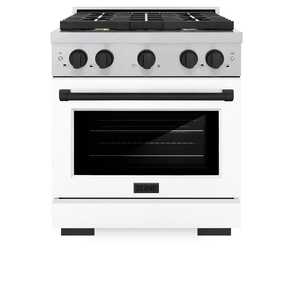 ZLINE Autograph Edition 30 in. 4.2 cu. ft. Paramount Dual Fuel Range with 4 Burner Gas Cooktop and Electric Convection Oven in Satin Stainless Steel with White Matte Door and Matte Black Accents (SDRSZ-WM-30-MB)