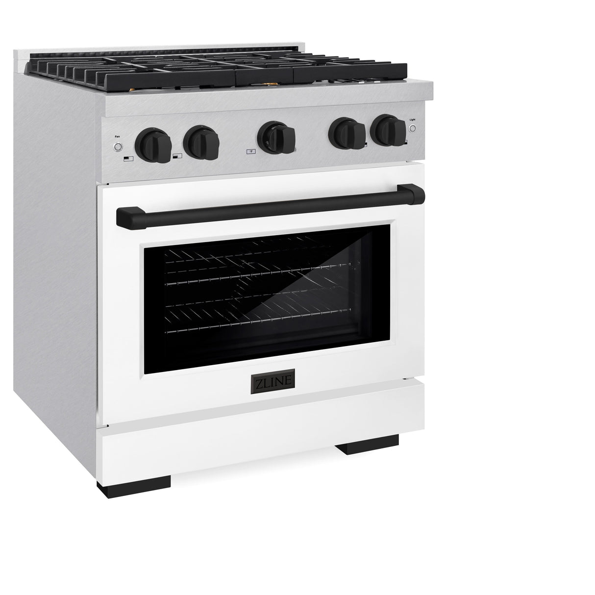 ZLINE Autograph Edition 30 in. 4.2 cu. ft. Paramount Dual Fuel Range with 4 Burner Gas Cooktop and Electric Convection Oven in Satin Stainless Steel with White Matte Door and Matte Black Accents (SDRSZ-WM-30-MB)