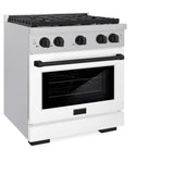 ZLINE Autograph Edition 30 in. 4.2 cu. ft. Paramount Dual Fuel Range with 4 Burner Gas Cooktop and Electric Convection Oven in Satin Stainless Steel with White Matte Door and Matte Black Accents (SDRSZ-WM-30-MB)