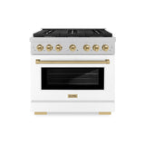 ZLINE Autograph Edition 36 in. 5.2 cu. ft. Paramount Dual Fuel Range with 6 Burner Gas Cooktop and Electric Convection Oven in Satin Stainless Steel with White Matte Door and Champagne Bronze Accents (SDRSZ-WM-36-CB)
