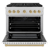 ZLINE Autograph Edition 36 in. 5.2 cu. ft. Paramount Dual Fuel Range with 6 Burner Gas Cooktop and Electric Convection Oven in Satin Stainless Steel with White Matte Door and Champagne Bronze Accents (SDRSZ-WM-36-CB)