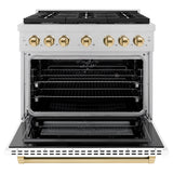 ZLINE Autograph Edition 36 in. 5.2 cu. ft. Paramount Dual Fuel Range with 6 Burner Gas Cooktop and Electric Convection Oven in Satin Stainless Steel with White Matte Door and Polished Gold Accents (SDRSZ-WM-36-G)