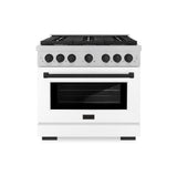 ZLINE Autograph Edition 36 in. 5.2 cu. ft. Paramount Dual Fuel Range with 6 Burner Gas Cooktop and Electric Convection Oven in Satin Stainless Steel with White Matte Door and Matte Black Accents (SDRSZ-WM-36-MB)