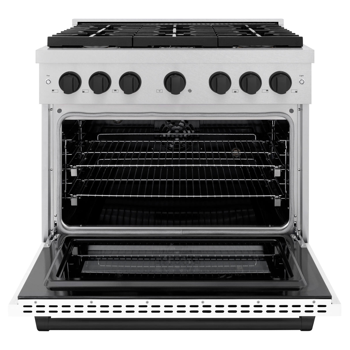 ZLINE Autograph Edition 36 in. 5.2 cu. ft. Paramount Dual Fuel Range with 6 Burner Gas Cooktop and Electric Convection Oven in Satin Stainless Steel with White Matte Door and Matte Black Accents (SDRSZ-WM-36-MB)