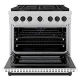 ZLINE Autograph Edition 36 in. 5.2 cu. ft. Paramount Dual Fuel Range with 6 Burner Gas Cooktop and Electric Convection Oven in Satin Stainless Steel with White Matte Door and Matte Black Accents (SDRSZ-WM-36-MB)