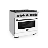 ZLINE Autograph Edition 36 in. 5.2 cu. ft. Paramount Dual Fuel Range with 6 Burner Gas Cooktop and Electric Convection Oven in Satin Stainless Steel with White Matte Door and Matte Black Accents (SDRSZ-WM-36-MB)