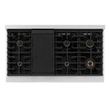 ZLINE Autograph Edition 48 in. 6.7 cu. ft. Paramount Double Oven Dual Fuel Range with 8 Burner Gas Cooktop in Satin Stainless Steel with White Matte Doors and Polished Gold Accents (SDRSZ-WM-48-G)