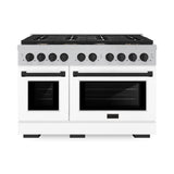 ZLINE Autograph Edition 48 in. 6.7 cu. ft. Paramount Double Oven Dual Fuel Range with 8 Burner Gas Cooktop in Satin Stainless Steel with White Matte Doors and Matte Black Accents (SDRSZ-WM-48-MB)