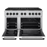 ZLINE Autograph Edition 48 in. 6.7 cu. ft. Paramount Double Oven Dual Fuel Range with 8 Burner Gas Cooktop in Satin Stainless Steel with White Matte Doors and Matte Black Accents (SDRSZ-WM-48-MB)