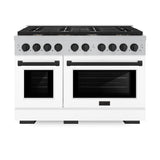 ZLINE Autograph Edition 48 in. 6.7 cu. ft. Paramount Double Oven Dual Fuel Range with 8 Burner Gas Cooktop in Satin Stainless Steel with White Matte Doors and Matte Black Accents (SDRSZ-WM-48-MB)