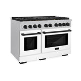 ZLINE Autograph Edition 48 in. 6.7 cu. ft. Paramount Double Oven Dual Fuel Range with 8 Burner Gas Cooktop in Satin Stainless Steel with White Matte Doors and Matte Black Accents (SDRSZ-WM-48-MB)