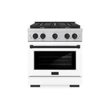 ZLINE Autograph Edition 30 in. 4.2 cu. ft. Paramount Gas Range with 4 Burner Cooktop and Convection Gas Oven in Satin Stainless Steel with White Matte Door and Matte Black Accents (SGRSZ-WM-30-MB)