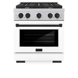 ZLINE Autograph Edition 30 in. 4.2 cu. ft. Paramount Gas Range with 4 Burner Cooktop and Convection Gas Oven in Satin Stainless Steel with White Matte Door and Matte Black Accents (SGRSZ-WM-30-MB)