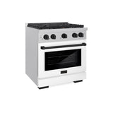 ZLINE Autograph Edition 30 in. 4.2 cu. ft. Paramount Gas Range with 4 Burner Cooktop and Convection Gas Oven in Satin Stainless Steel with White Matte Door and Matte Black Accents (SGRSZ-WM-30-MB)