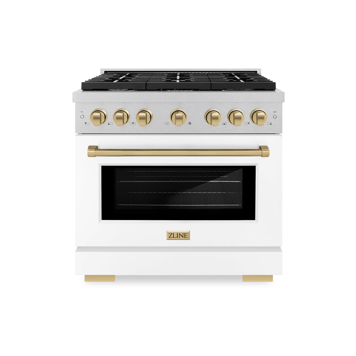 ZLINE Autograph Edition 36 in. 5.2 cu. ft. Paramount Gas Range with 6 Burner Cooktop and Convection Gas Oven in Satin Stainless Steel with White Matte Door and Champagne Bronze Accents (SGRSZ-WM-36-CB)
