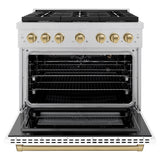 ZLINE Autograph Edition 36 in. 5.2 cu. ft. Paramount Gas Range with 6 Burner Cooktop and Convection Gas Oven in Satin Stainless Steel with White Matte Door and Champagne Bronze Accents (SGRSZ-WM-36-CB)