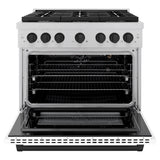 ZLINE Autograph Edition 36 in. 5.2 cu. ft. Paramount Gas Range with 6 Burner Cooktop and Convection Gas Oven in Satin Stainless Steel with White Matte Door and Matte Black Accents (SGRSZ-WM-36-MB)