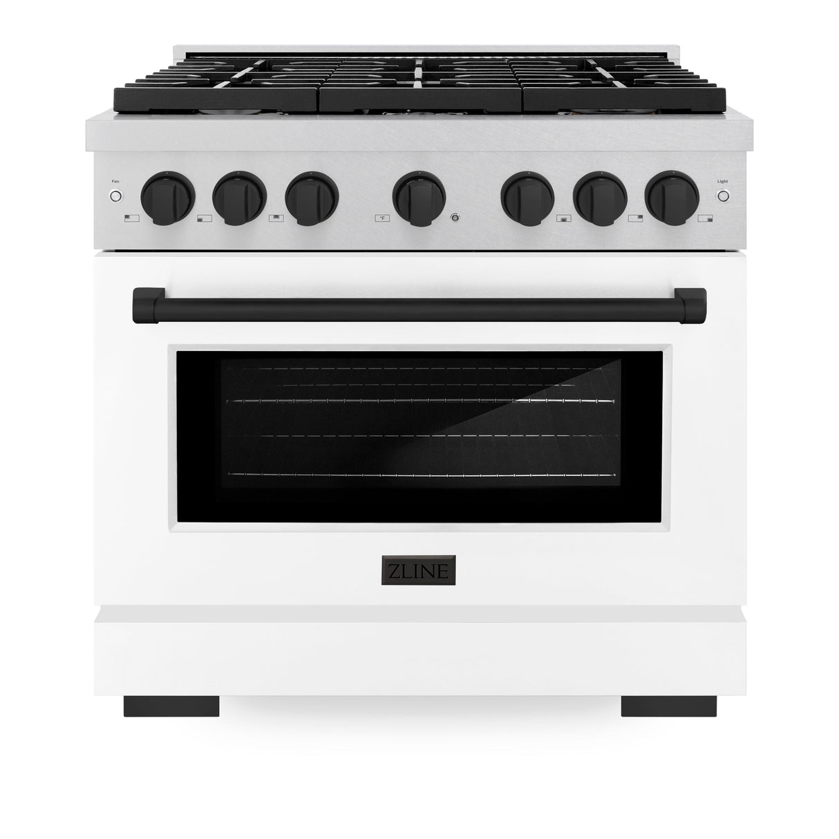 ZLINE Autograph Edition 36 in. 5.2 cu. ft. Paramount Gas Range with 6 Burner Cooktop and Convection Gas Oven in Satin Stainless Steel with White Matte Door and Matte Black Accents (SGRSZ-WM-36-MB)
