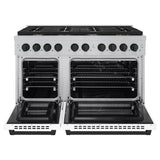 ZLINE Autograph Edition 48 in. 6.7 cu. ft. Paramount Double Oven Gas Range with 8 Burner Cooktop in Satin Stainless Steel with White Matte Doors and Matte Black Accents (SGRSZ-WM-48-MB)