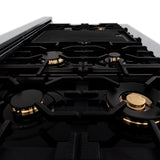 ZLINE Autograph Edition 48 in. 6.0 cu. ft. Legacy Dual Fuel Range with 7 Burner Gas Cooktop and 2 Electric Ovens in Satin Stainless Steel with Black Matte Doors and Champagne Bronze Accents (RASZ-BLM-48-CB)