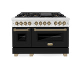 ZLINE Autograph Edition 48 in. 6.0 cu. ft. Legacy Dual Fuel Range with 7 Burner Gas Cooktop and 2 Electric Ovens in Satin Stainless Steel with Black Matte Doors and Champagne Bronze Accents (RASZ-BLM-48-CB)