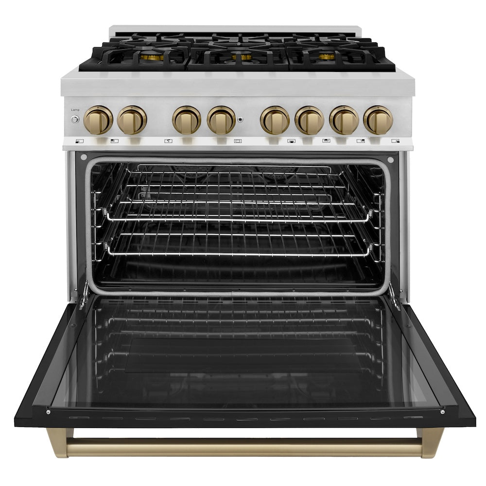 ZLINE Autograph Edition 36 in. 4.6 cu. ft. Legacy Dual Fuel Range with 6 Burner Gas Cooktop and Electric Convection Oven