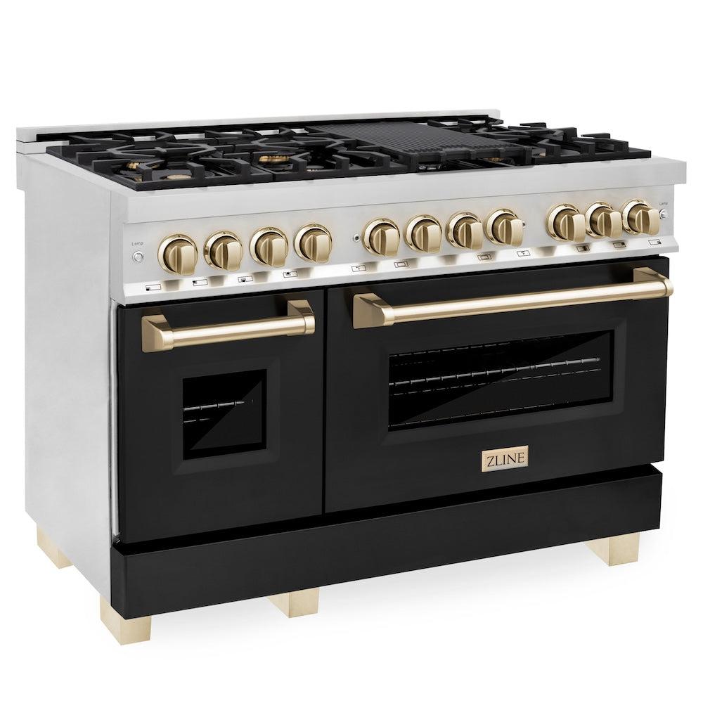 ZLINE Autograph Edition 48 in. 6.0 cu. ft. Legacy Dual Fuel Range with 7 Burner Gas Cooktop and 2 Electric Ovens (RAZ-BLM-48-G)