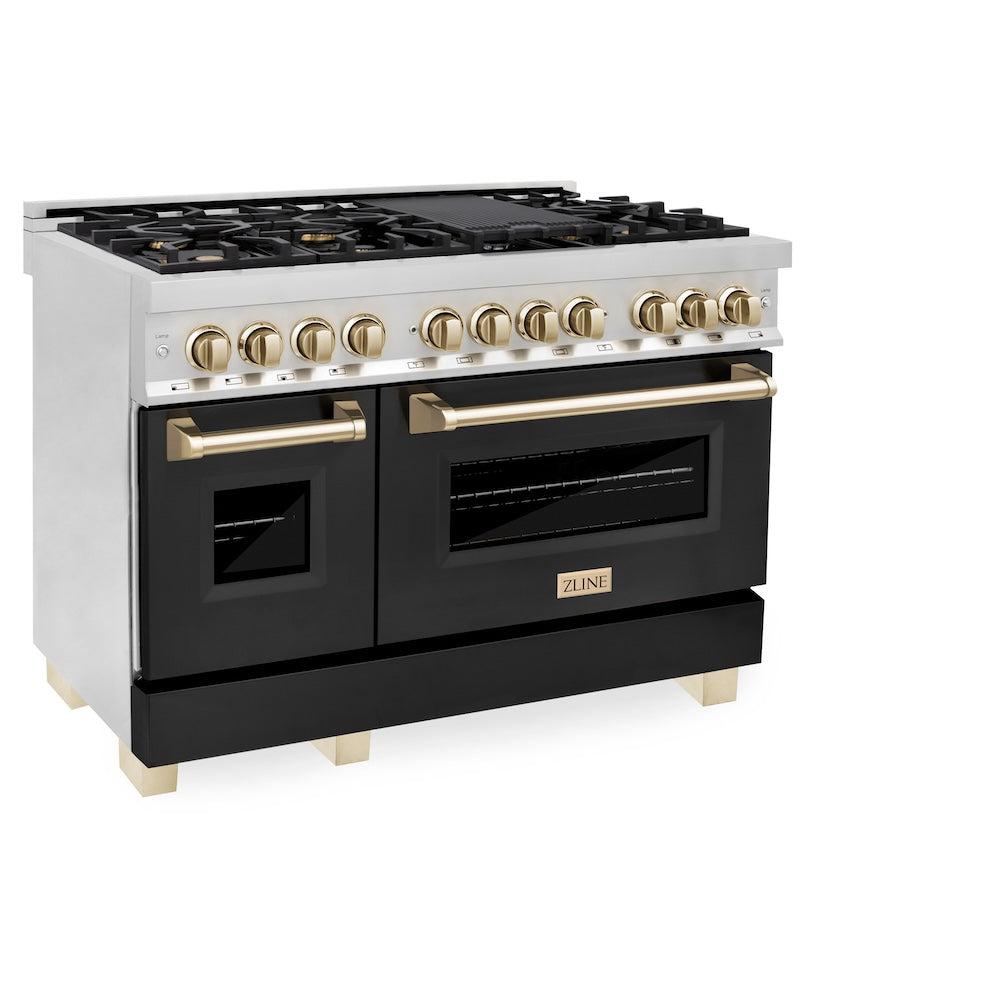 ZLINE Autograph Edition 48 in. 6.0 cu. ft. Legacy Dual Fuel Range with 7 Burner Gas Cooktop and 2 Electric Ovens (RAZ-BLM-48-G)
