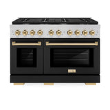 ZLINE Autograph Edition 48 in. 6.7 cu. ft. Paramount Double Oven Gas Range with 8 Burner Cooktop in Stainless Steel with Black Matte Doors and Polished Gold Accents (SGRZ-BLM-48-G)