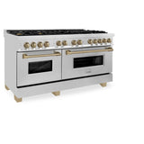ZLINE Autograph Edition 60 in. 7.4 cu. ft. Legacy Dual Fuel Range with 9 Burner Gas Cooktop and 2 Electric Convection Ovens in Stainless Steel and Champagne Bronze Accents (RAZ-60-CB)