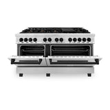 ZLINE Autograph Edition 60 in. 7.4 cu. ft. Legacy Dual Fuel Range with 9 Burner Gas Cooktop and 2 Electric Convection Ovens in Stainless Steel and Matte Black Accents (RAZ-60-MB)
