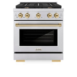 ZLINE Autograph Edition 30 in. 4.2 cu. ft. Paramount Gas Range with 4 Burner Cooktop and Convection Gas Oven in Stainless Steel and Polished Gold Accents (SGRZ-30-G)