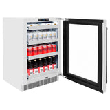 ZLINE Autograph Edition 24 in. Touchstone 151 Can Beverage Fridge With Satin Stainless Steel Glass Door And Matte Black Handle (RBSOZ-SN-24-MB)