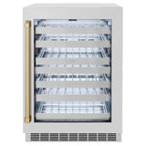 ZLINE Autograph Edition 24 in. Touchstone Dual Zone 44 Bottle Wine Cooler with Satin Stainless Steel Glass Door and Champagne Bronze Handle (RWDOZ-SN-24-CB)
