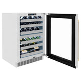 ZLINE Autograph Edition 24 in. Touchstone Dual Zone 44 Bottle Wine Cooler with Satin Stainless Steel Glass Door and Champagne Bronze Handle (RWDOZ-SN-24-CB)