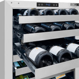 ZLINE Autograph Edition 24 in. Touchstone Dual Zone 44 Bottle Wine Cooler with Satin Stainless Steel Glass Door and Polished Gold Handle (RWDOZ-SN-24-G)