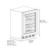 ZLINE Autograph Edition 24 in. Touchstone Dual Zone 44 Bottle Wine Cooler with Satin Stainless Steel Glass Door and Polished Gold Handle (RWDOZ-SN-24-G)