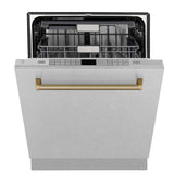 ZLINE Autograph Edition 24" Monument Series 3rd Rack Top Touch Control Tall Tub Dishwasher in Fingerprint Resistant Stainless Steel with Champagne Bronze Handle, 45dBa (DWMTZ-SN-24-CB)