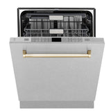 ZLINE Autograph Edition 24" Monument Series 3rd Rack Top Touch Control Tall Tub Dishwasher in Fingerprint Resistant Stainless Steel with Polished Gold Handle, 45dBa (DWMTZ-SN-24-G)