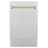 ZLINE Autograph Edition 18” Tallac Series 3rd Rack Top Control Built-In Dishwasher in Fingerprint Resistant Stainless Steel with Champagne Bronze Handle, 51dBa (DWVZ-SN-18-CB)