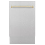 ZLINE Autograph Edition 18” Tallac Series 3rd Rack Top Control Built-In Dishwasher in Fingerprint Resistant Stainless Steel with Polished Gold Handle, 51dBa (DWVZ-SN-18-G)